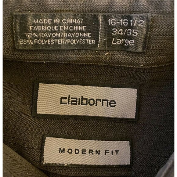Claiborne Mens Modern Fit Button-Up Shirt Large Gray Rayon/Poly Blend - Picture 3 of 3